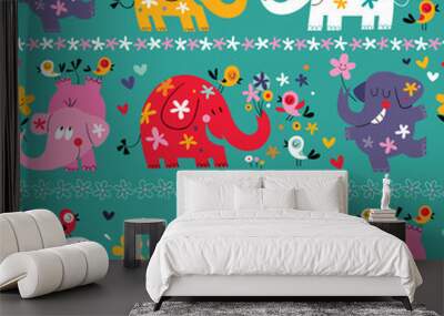 cute elephants pattern Wall mural