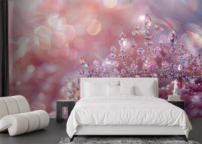 banner background International Beauty Pageant Day theme, and wide copy space, Close-up of a crystal tiara against a soft, blurred background for a dreamy effect,  Wall mural