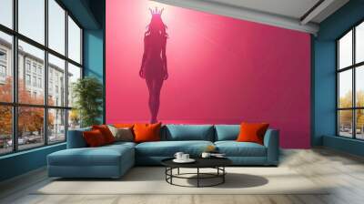 banner background International Beauty Pageant Day theme, and wide copy space, Silhouette of a woman walking confidently with a crown hovering above her head, for banner, Wall mural