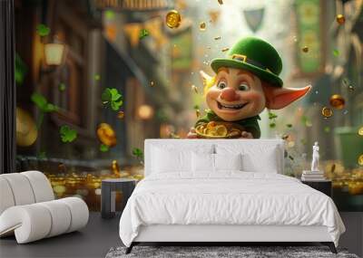 banner background of National Leprechaun Day theme banner design for microstock, no text, and wide copy space, A leprechaun Wall mural