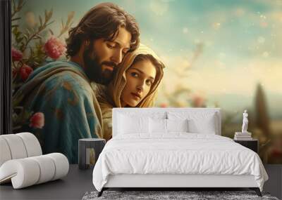 Greeting Card and Banner Design for Social Media or Educational Purpose of National St Joseph Day Background Wall mural