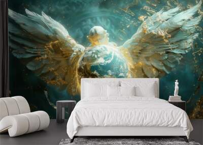 Minimalist Background: Angelic Guardian of Faith and Light in Heavenly Illustration
 Wall mural