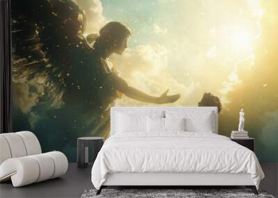 Minimalist Background: Angelic Guardian of Faith and Light in Heavenly Illustration
 Wall mural