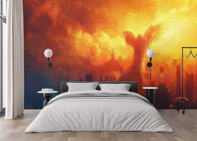 Minimalist Background: Angelic Guardian of Faith and Light in Heavenly Illustration
 Wall mural