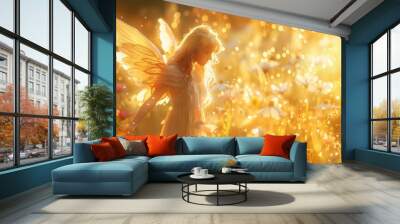 Minimalist Background: Beautiful Religious Portrait of a Guardian Angel in Paradise
 Wall mural