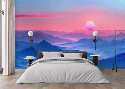 Minimalist Background: Dramatic Sunset Over a Beach Horizon with Soft Blue and Red Gradients
 Wall mural