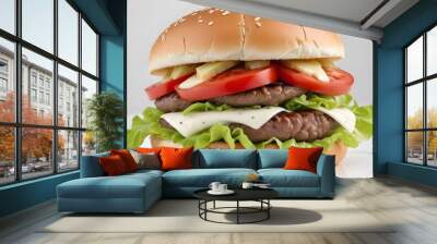 Photo of delicious hamburger isolated on white background Wall mural