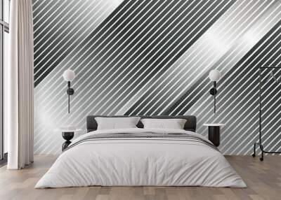 Abstract strip illustration pattern lines gray background. striped light grey line metal texture background. Wall mural