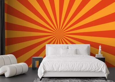 Orange sunburst background. Abstract background with rays. Sun ray vector background radial sunrise or sunset light retro design. Abstract summer sunny. Vintage beam sunburst texture. Wall mural