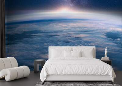 View of stars and milkyway above Earth from space. Beautiful space view of the Earth with cloud formation Wall mural