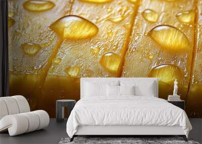   A close-up of a juicy slice of pineapple dripping with water on both ends Wall mural