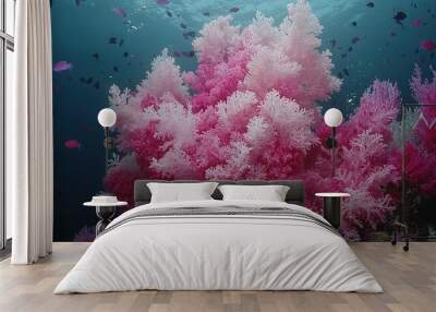   A massive school of fish glides above an underwater forest of corals and seaweed, teeming with marine life Wall mural