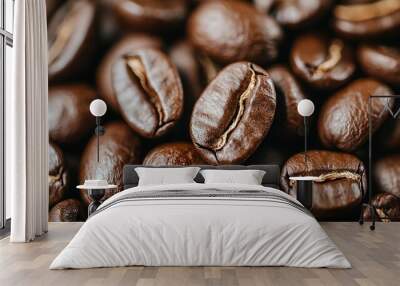   A mound of coffee beans with numerous beans piled on top, situated in the center Wall mural