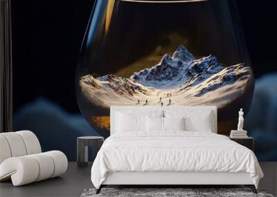   A wine glass with a snow-capped mountain in its center and snowflakes lining the base Wall mural