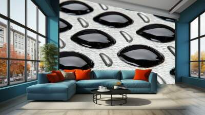   Metal surface with black liquid droplets on silver foil Wall mural