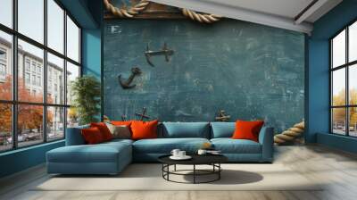 A blue background with two ropes and two anchors Wall mural