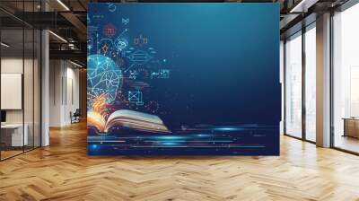 A book opening with acknowledge hologram graphic. Copyspace for text or edit. Wall mural