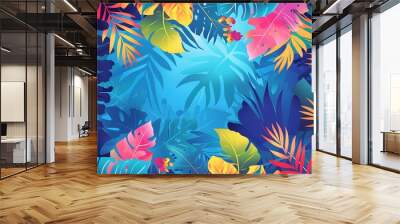 Colorful background with tropical leaves, summer concept, background, illustrations Wall mural