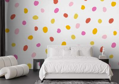 Colorful polka dot abstract pattern on beige background. Simple childish doodle design. Vector circle confetti backdrop. Fun festive horizontal banner template. Wall mural