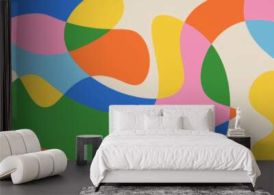 Fun colorful abstract background in doodle style. Simple playful design with hand drawn overlay shapes Wall mural