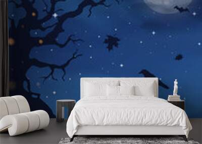 Happy halloween banner or party invitation background with blue fog clouds and pumpkins Wall mural