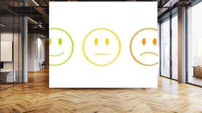 Smiley icon vector illustration set hand drawn pencil texture emotions happy sad angry likes and dislikes green yellow orange red transparent PNG JPEG no background Wall mural