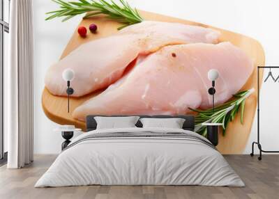 raw chicken on wooden cutting board, isolated Wall mural