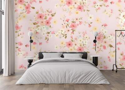 Samless pink flower bunch design pattern Wall mural