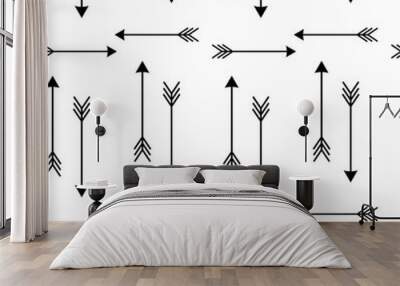 black arrows on white background seamless vector pattern illustration Wall mural