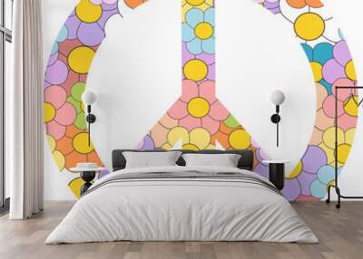 peace symbol patterned with colorful daisy flowers Wall mural