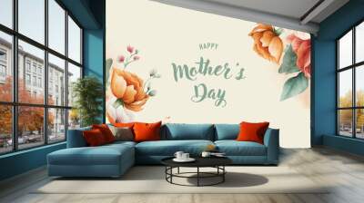 Vector watercolor banner with beautiful flowers framed for mother's day. Feliz dia de la madre Wall mural