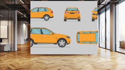 Vector yellow suv car. Side view, front view, back view, top view. Cartoon flat illustration, car for graphic and web Wall mural