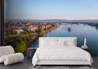 drone Aerial view of the City Mainz and  the River Rhine Germany Wall mural