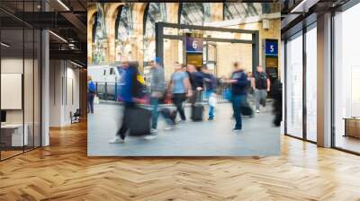 London Train Tube station Blur people movement in rush hour, at Wall mural