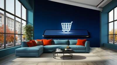 Online shopping icon on smart phone for global concept Wall mural