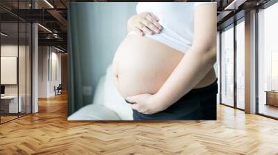 Pregnant woman with ultrasound scan picture Wall mural