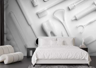 White and monotone color dental care & toothbrush set for clean concept Wall mural