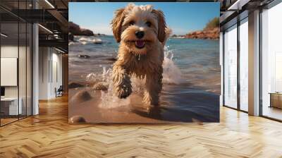 Adorable Cockapoo puppy on a beach Wall mural