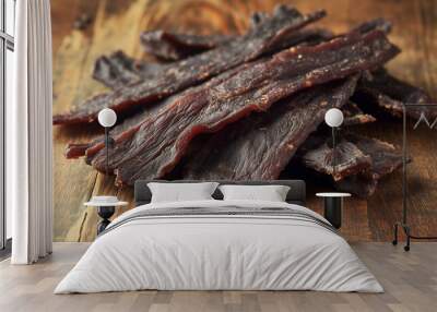 Beef jerky on a wooden board  Wall mural