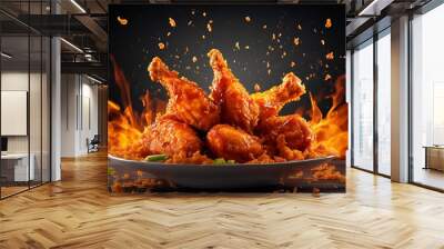 Grilled chicken wings with sauce exploding behind Wall mural