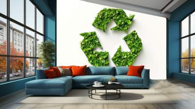 Recycling symbol in green nature, isolated on white background Wall mural