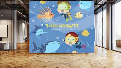 Tropical Underwater Fish and Kids Wall mural