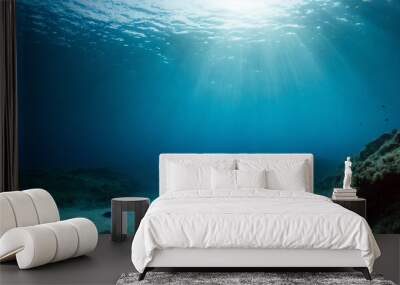 underwater sea deep water abyss with blue sun light Wall mural