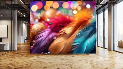 vibrant colorful carnival feathers with glittering decorations and shimmering lights Wall mural