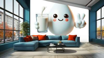 3D milk drop funny cartoon isolated on background. Healthy food and drinks Wall mural