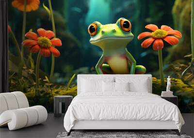 Frog illustration in cartoon style. Illustrations for children Wall mural