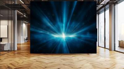 Powerful explosion of light particles on dark background. Science concept Wall mural