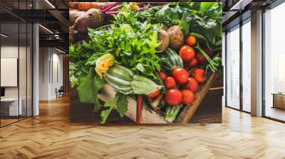 assortment of fresh organic vegetables and garden produce on farmer market, healthy diet with vegeta Wall mural