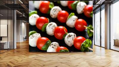 Italian food - caprese salad with tomato, mozzarella and basil, mediterranean diet and weight loss concept Wall mural