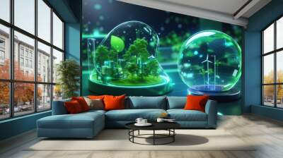 An innovative green tech concept showcasing sustainable technology usage with eco-friendly devices Wall mural